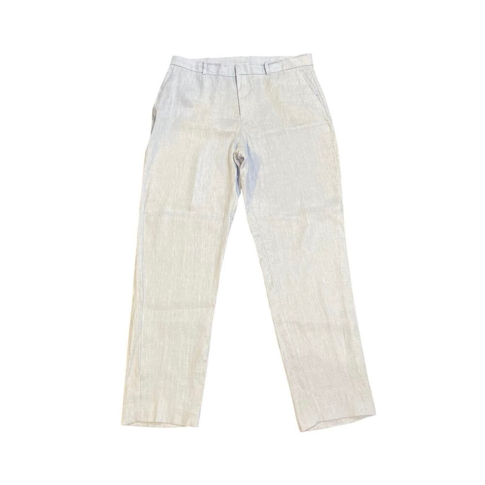 Mango MNG Blue Linen Straight Linen Trouser Pants Size 10 Belt Loop Lightweight